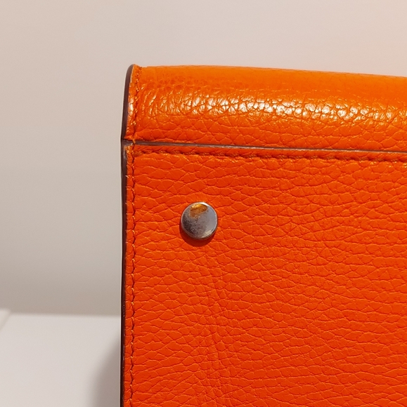 BANANA REPUBLIC pebbled italian leather orange tote bag convertible shape - Picture 12 of 15